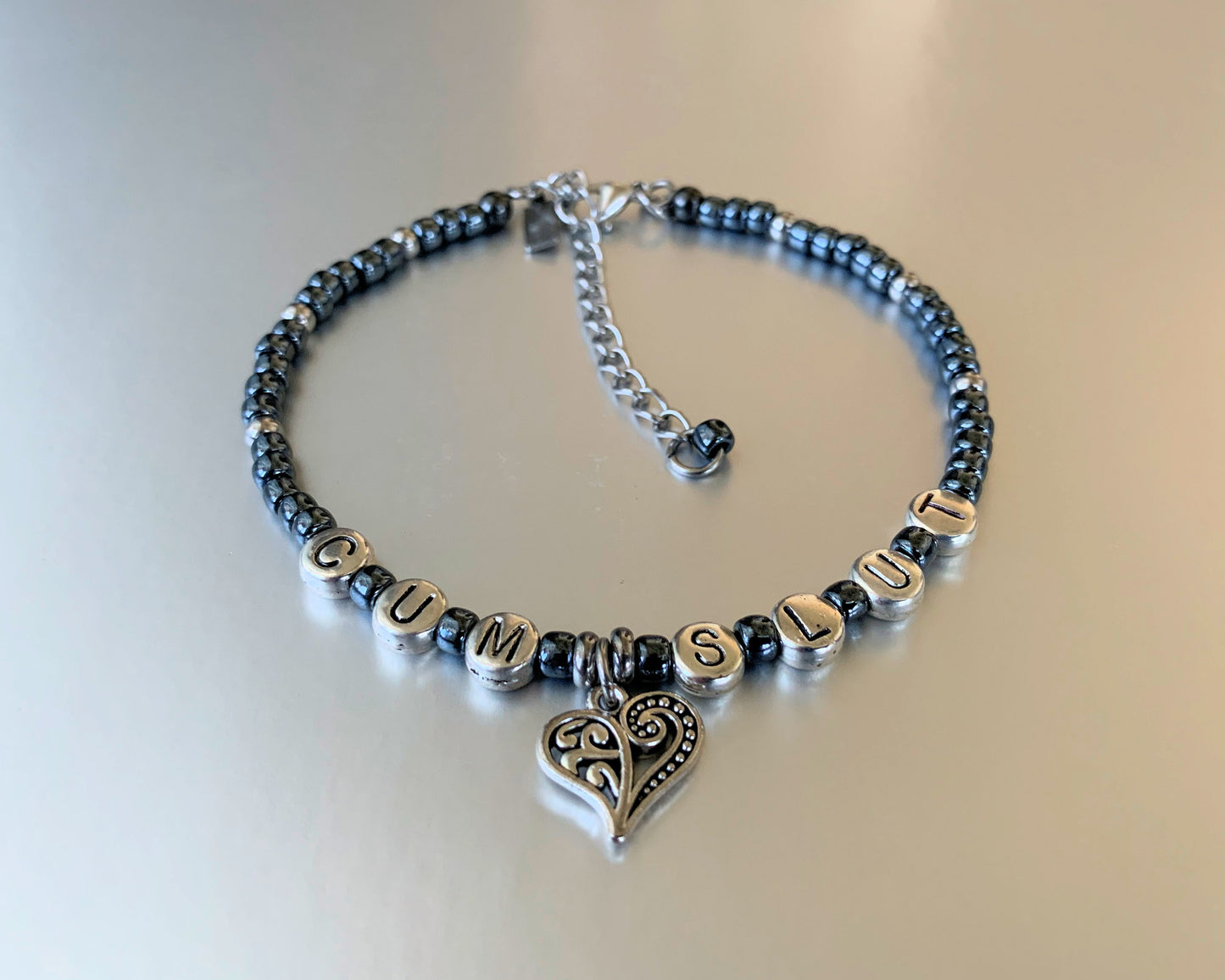 CumSlut Anklet Bracelet with Heart Charm