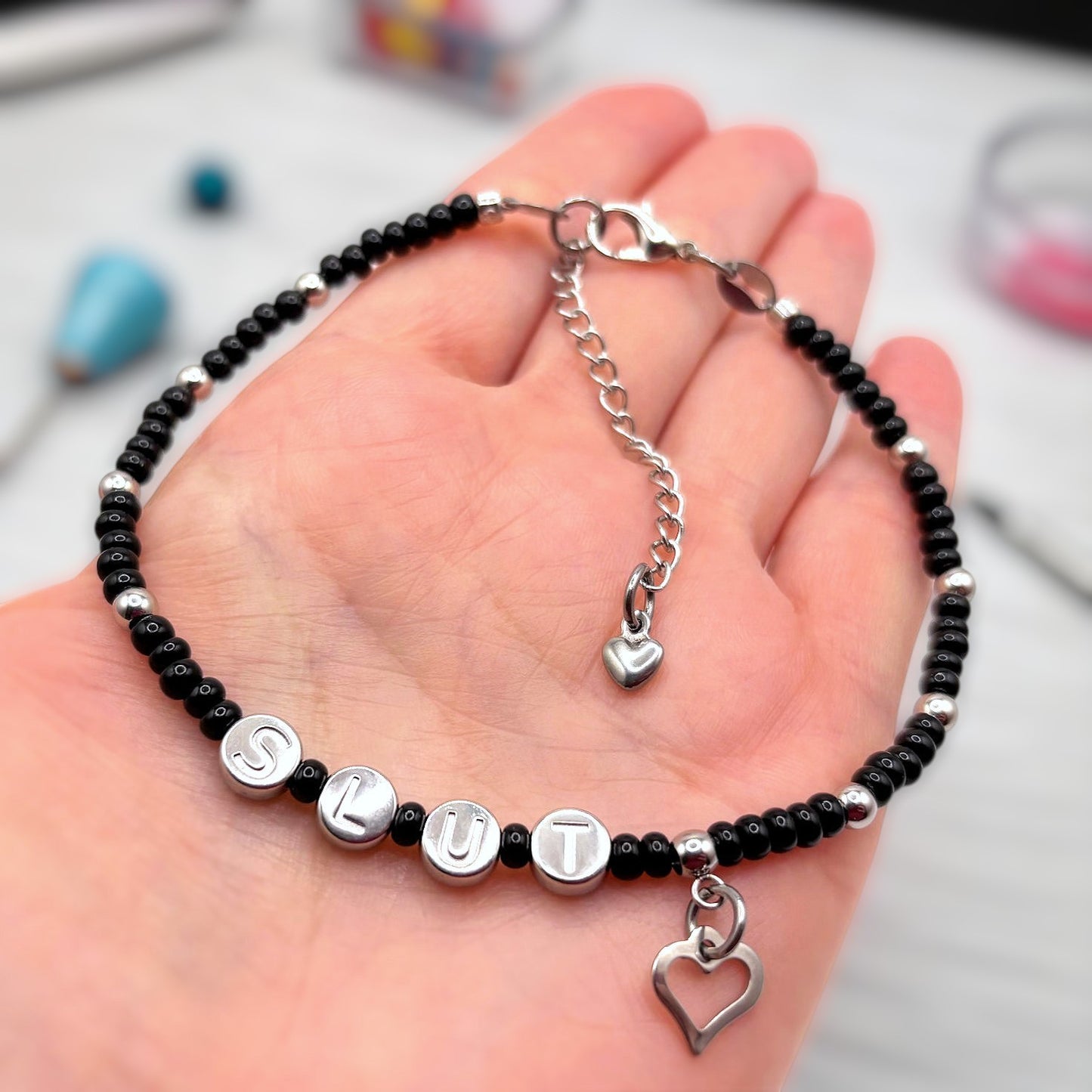 CumSlut Anklet Bracelet with Heart Charm