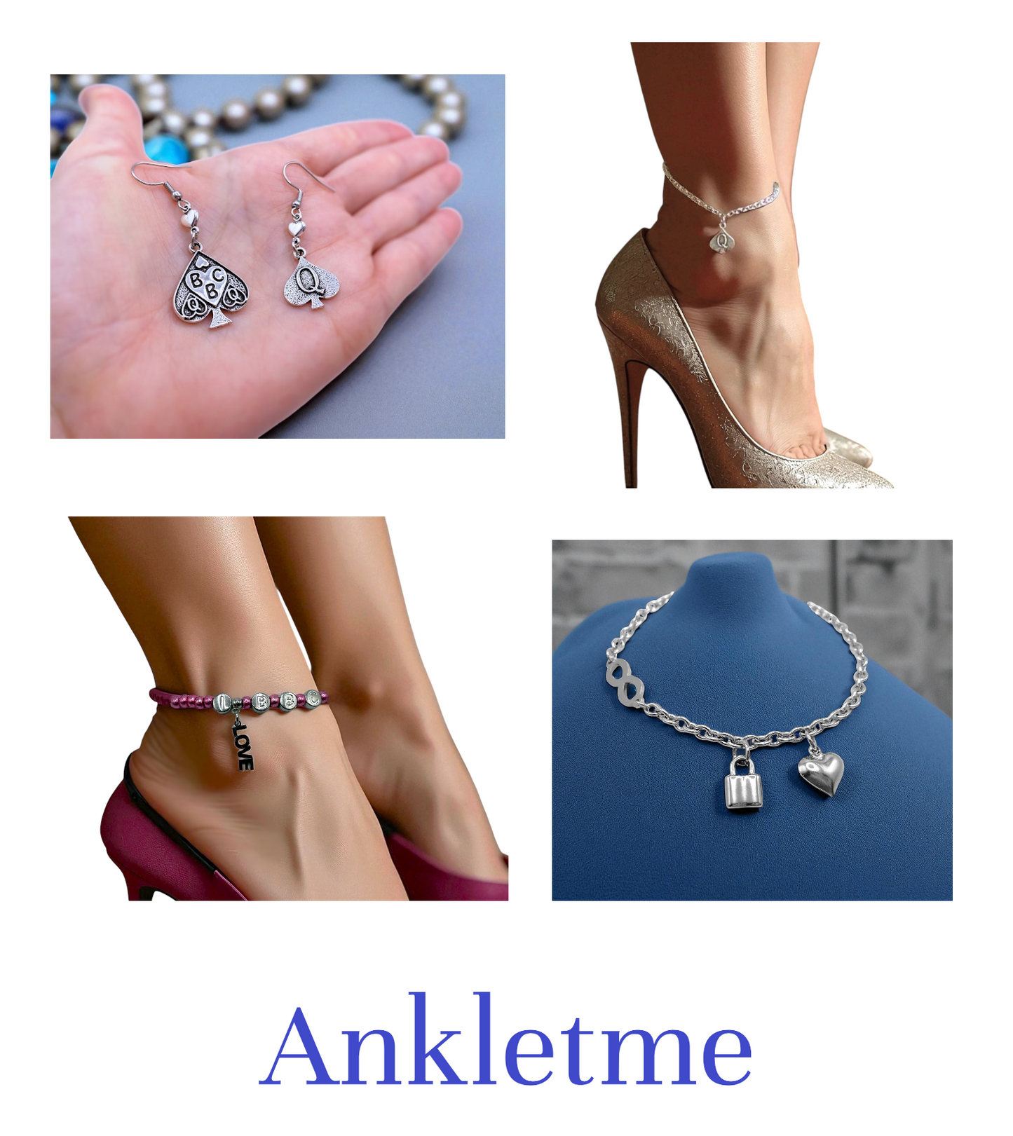 qos hotwife bdsm anklets necklace with heart and lock charms
