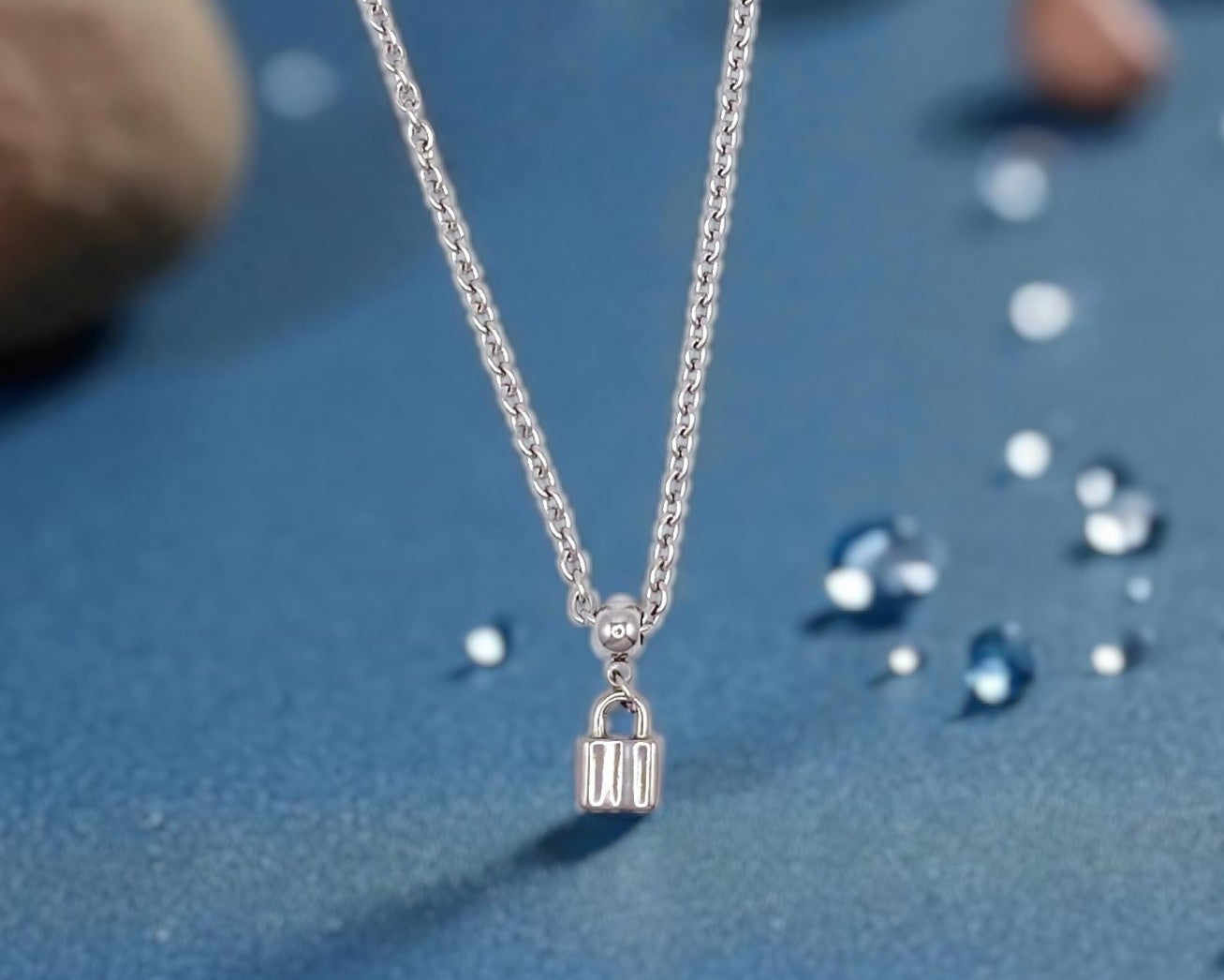 Owned Fetish Jewelry Chain with Lock Pendant Charm Stainless Steel