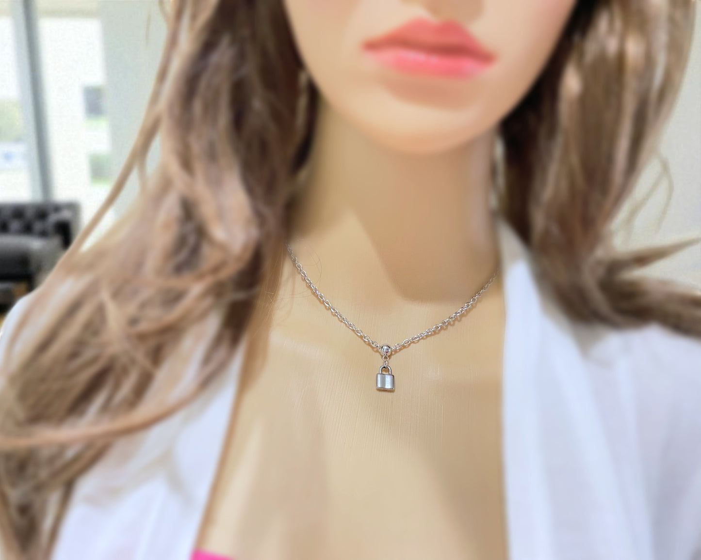 Owned Fetish Jewelry Chain with Lock Pendant Charm Stainless Steel