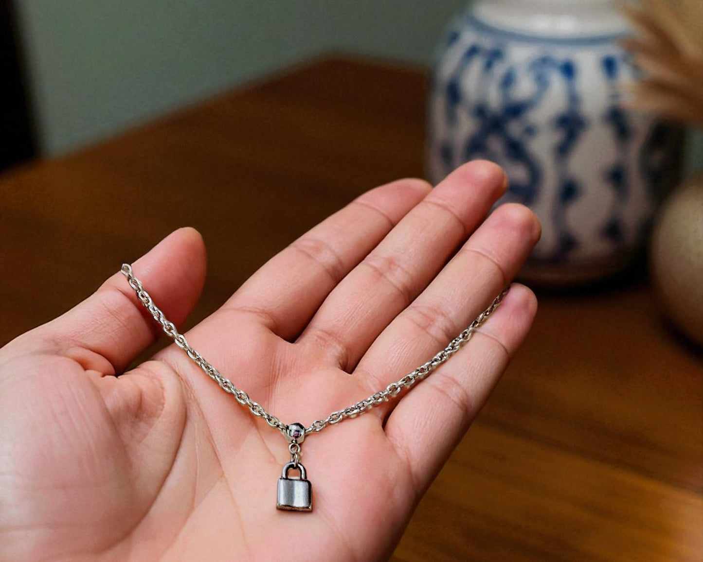 Owned Fetish Jewelry Chain with Lock Pendant Charm Stainless Steel