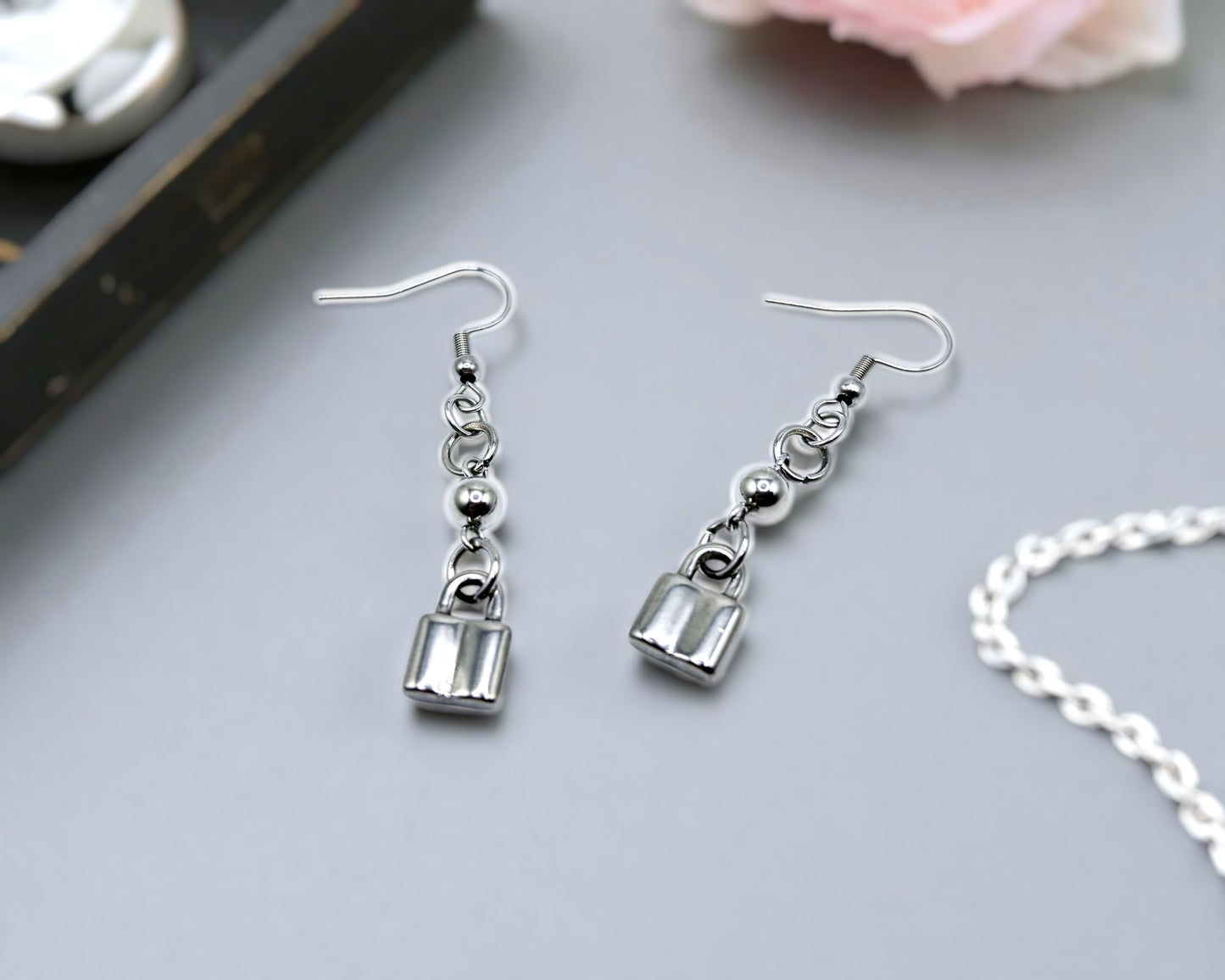 Owned Earrings with Lock Charm Submissive BDSM Fetish Swingers Jewelry