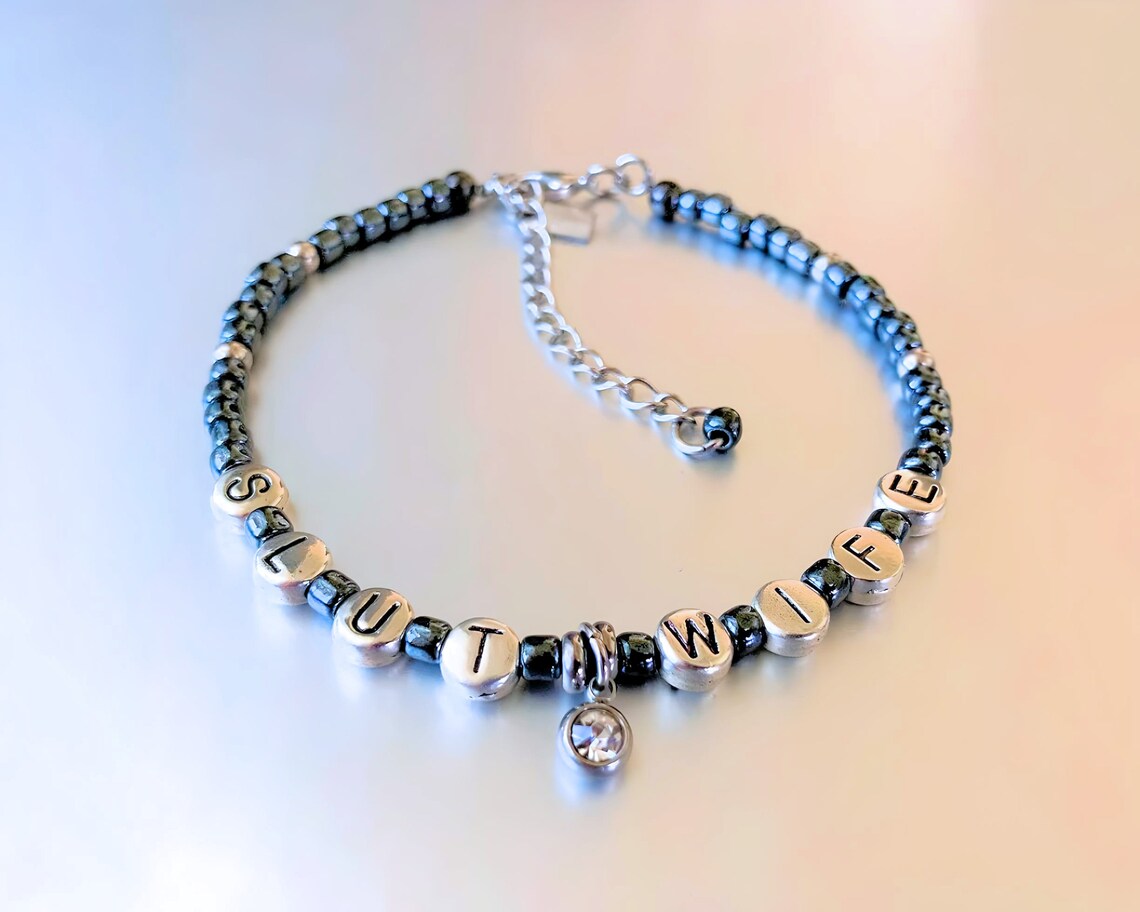 Slutwife Anklet Bracelet with Clear Glass Charm