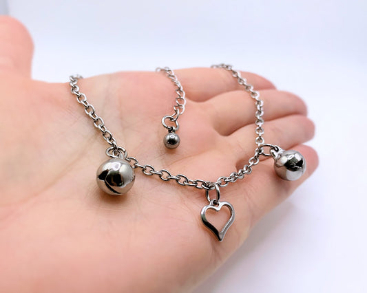 Submissive Anklet Bracelet Choker w/ Heart & Jingling Bells