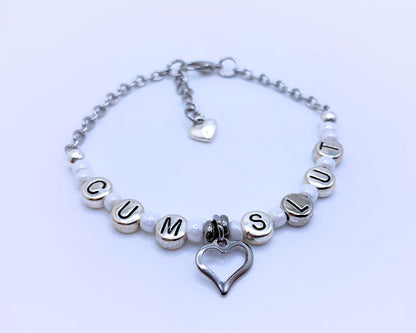 Hybrid Style Sexy CumSlut Anklet Bracelet with Heart Charm