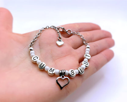 Hybrid Style Sexy CumSlut Anklet Bracelet with Heart Charm
