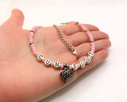CumSlut Anklet Bracelet with Heart Charm