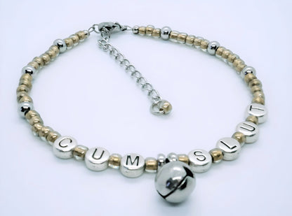 CumSlut Anklet Bracelet with Jingling Bell Charm