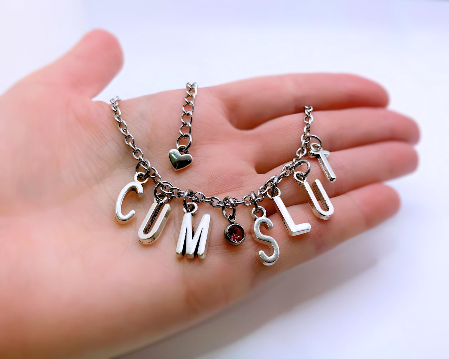 CumSlut Anklet / Bracelet with Pink Stone Charm