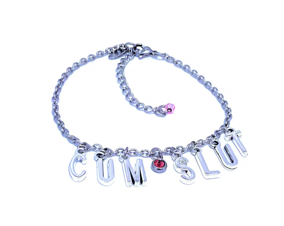 CumSlut Anklet / Bracelet with Pink Stone Charm