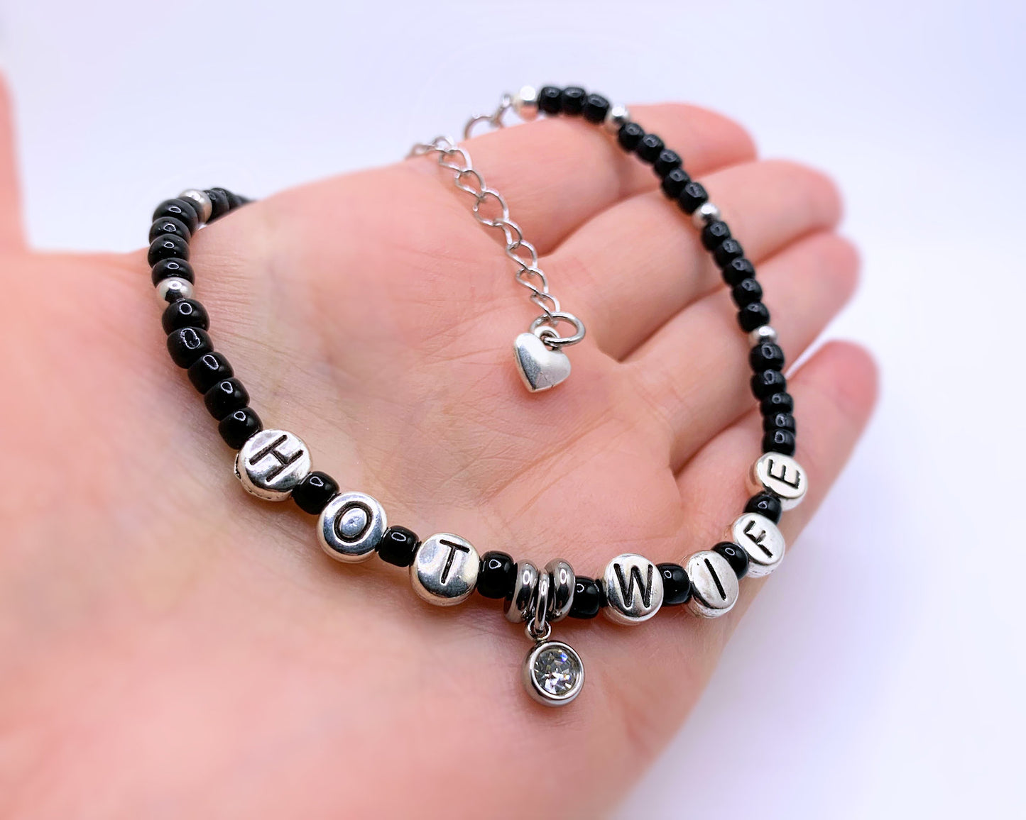 Hotwife Anklet / Bracelet with Clear Glass Charm