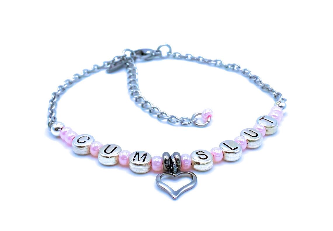 Hybrid Style Sexy CumSlut Anklet Bracelet with Heart Charm