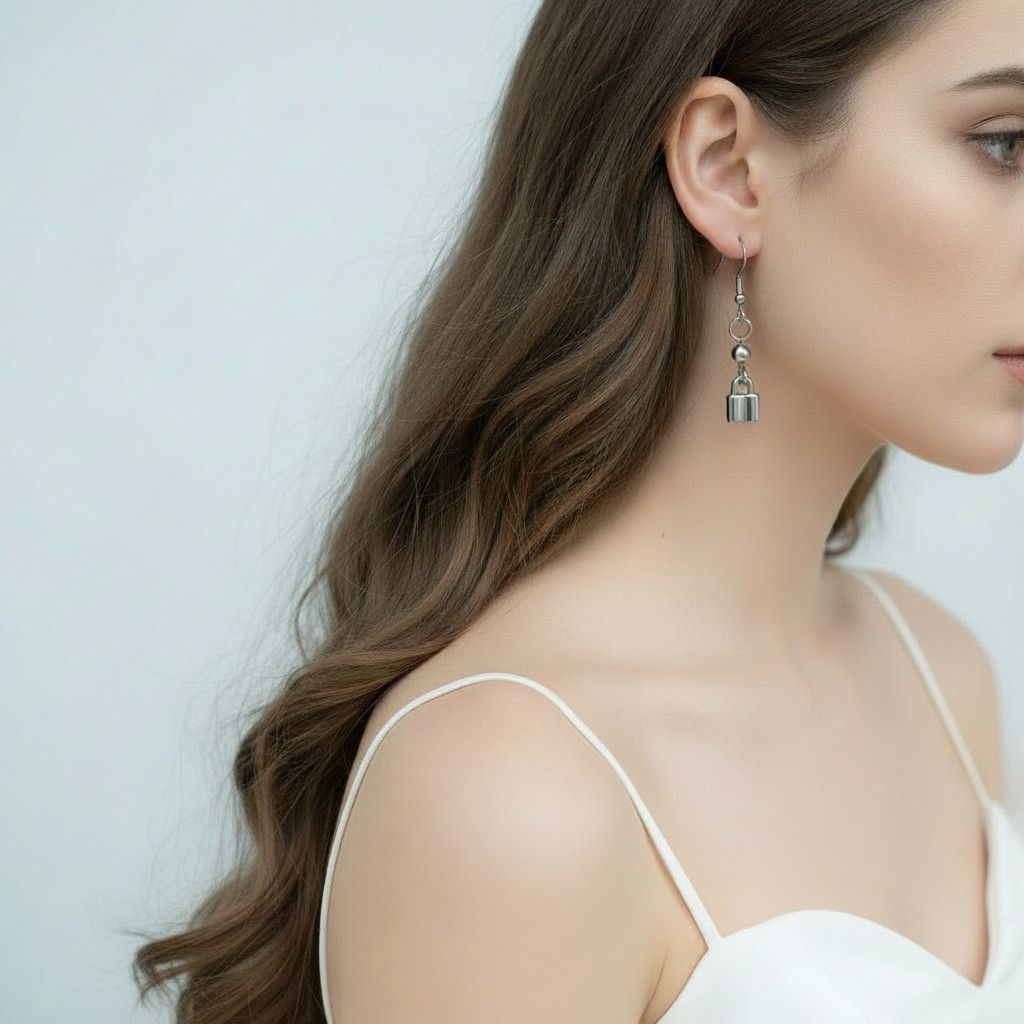 Owned Earrings with Lock Charm Submissive BDSM Bondage Swingers Jewelry