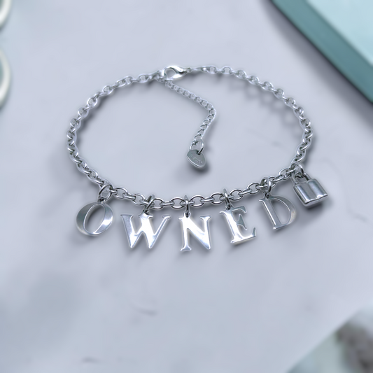 Owned Slave Anklet Bracelet Choker Chain w/Lock Charm