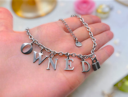 Owned Slave Slut Anklet Bracelet Choker Chain w/Lock Charm