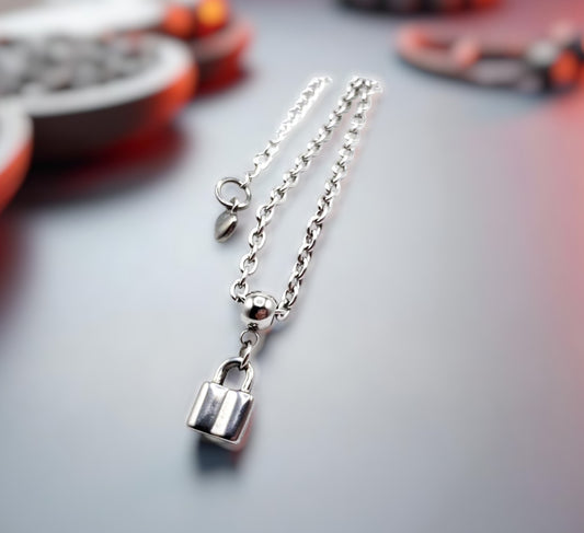 Owned Fetish Jewelry Chain with Lock Pendant Charm Stainless Steel